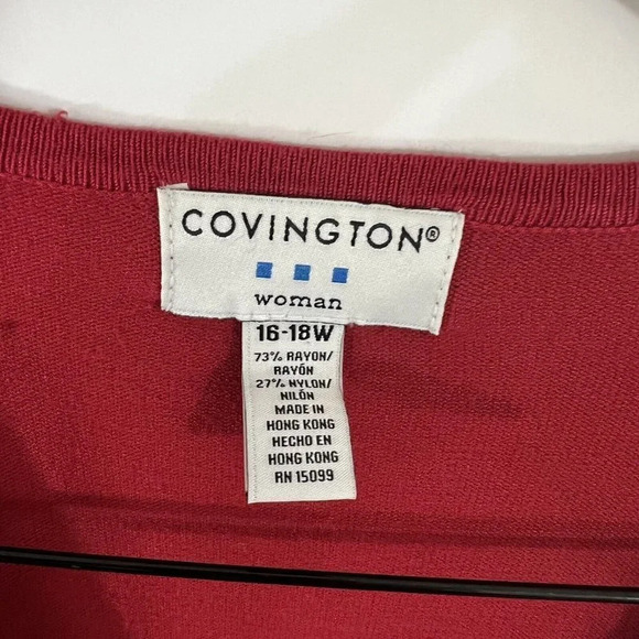 Covington Red Beaded Cardigan Sweater Womens 16/18W Long Sleeve Hook and Eye - Picture 10 of 10